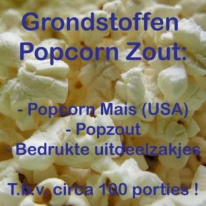 Popcorn zout grondstoffen, popzout, popcornmais, popcornzakjes